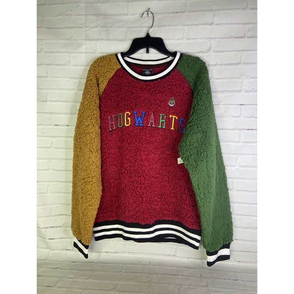 Harry Potter Color Block Hogwarts Collegiate Sherpa Pullover Sweater Womens M - Picture 1 of 9